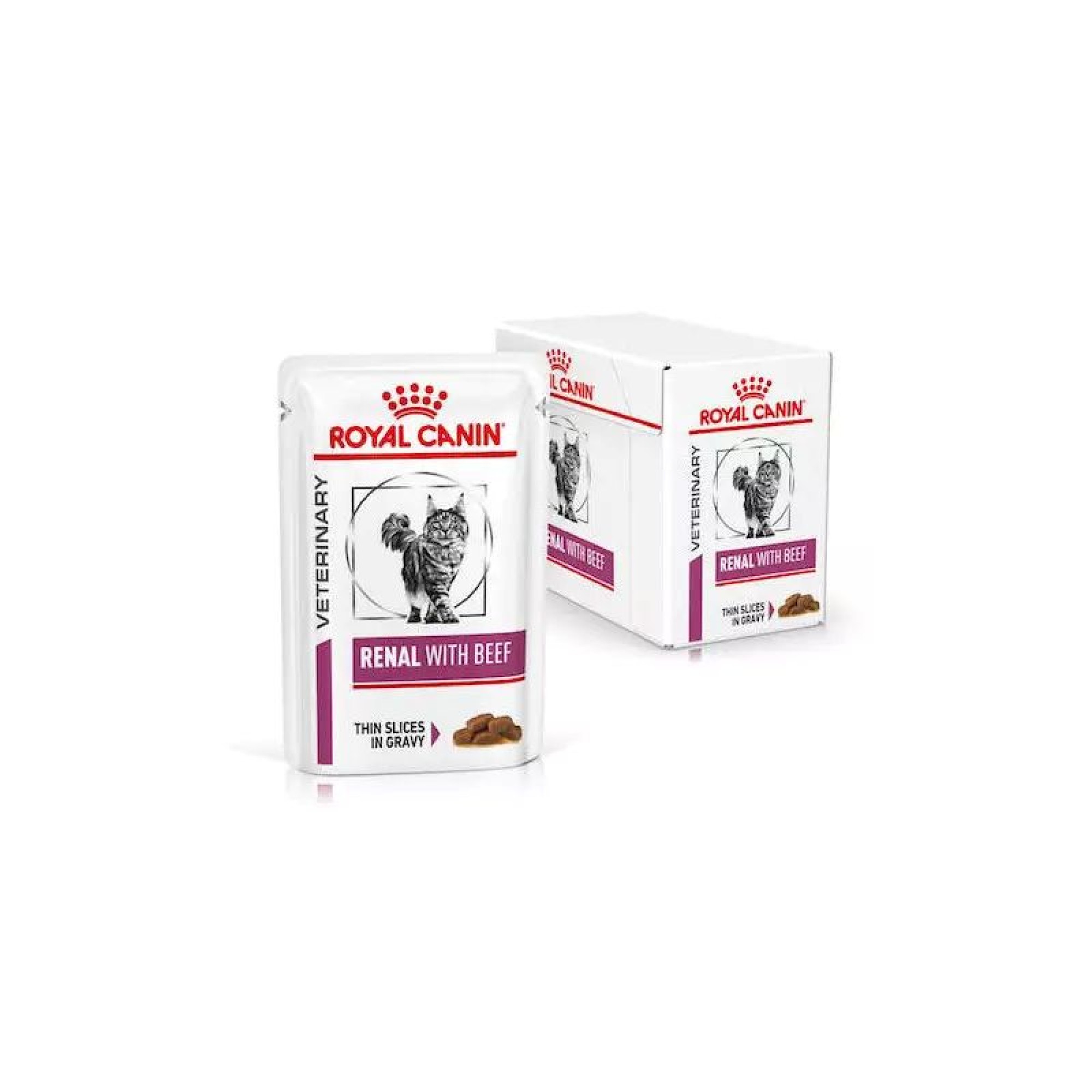 ROYAL CANIN VETERINARY DIET ADULT CAT RENAL BEEF THIN SLICES IN GRAVY POUCH 12x85GR
