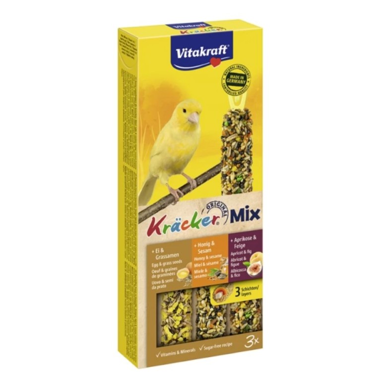 VITAKRAFT KRACKER TRIO ΓΙΑ ΚΑΝΑΡΙΝΙΑ ΜΕ ΑΥΓΟ ΜΕΛΙ ΒΕΡΙΚΟΚΟ ΚΑΙ ΣΙΤΗΡΑ 3τμχ 80gr