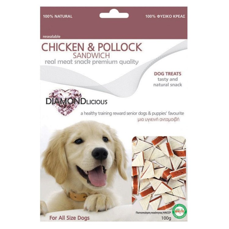PET CAMELOT DIAMONDLICIOUS CHICKEN AND POLLOCK SANDWICH 100gr PET CAMELOT DIAMONDLICIOUS CHICKEN AND POLLOCK SANDWICH 100gr