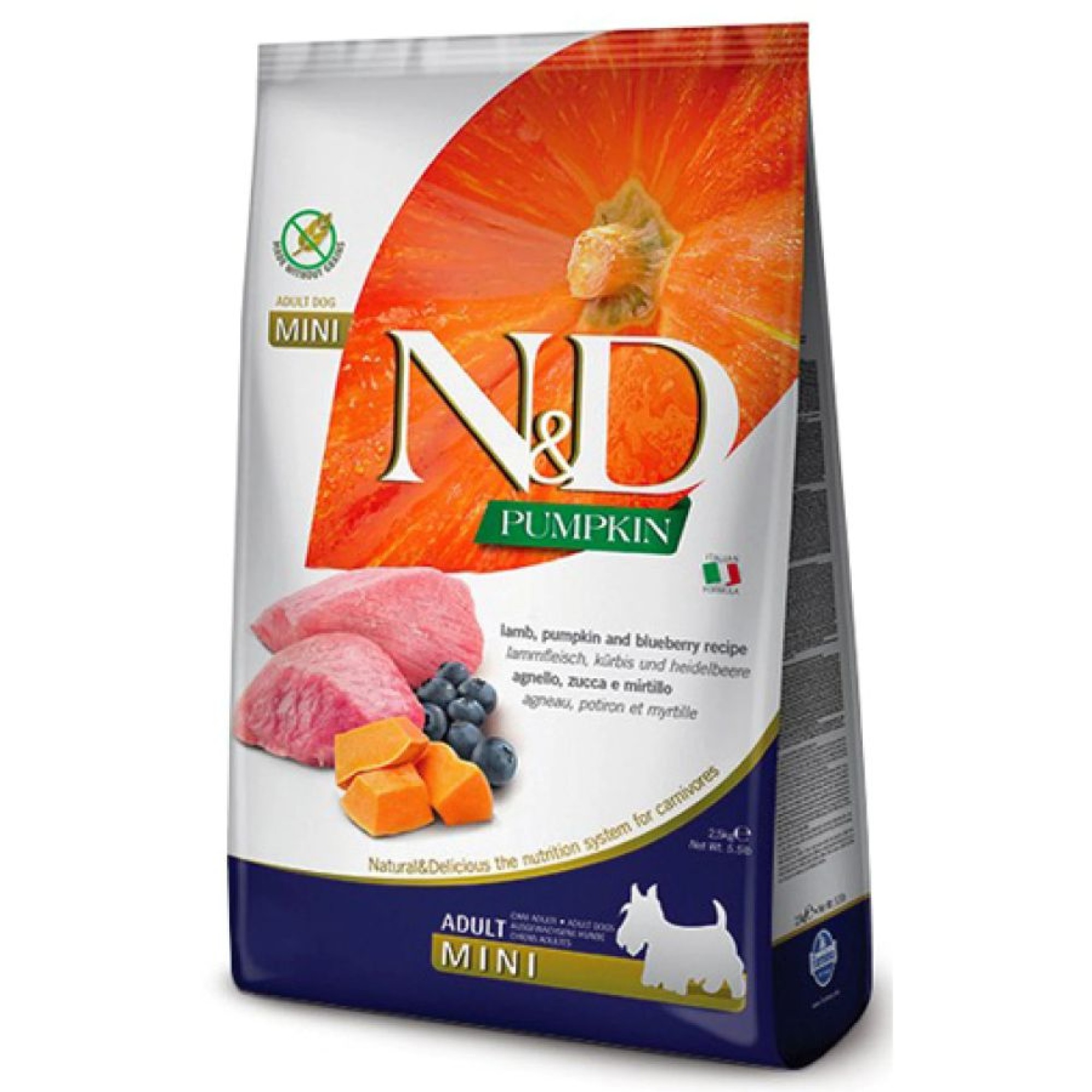ND GRAIN FREE PUMPKIN LAMB AND BLUEBERRY ADULT MINI 2.5kg