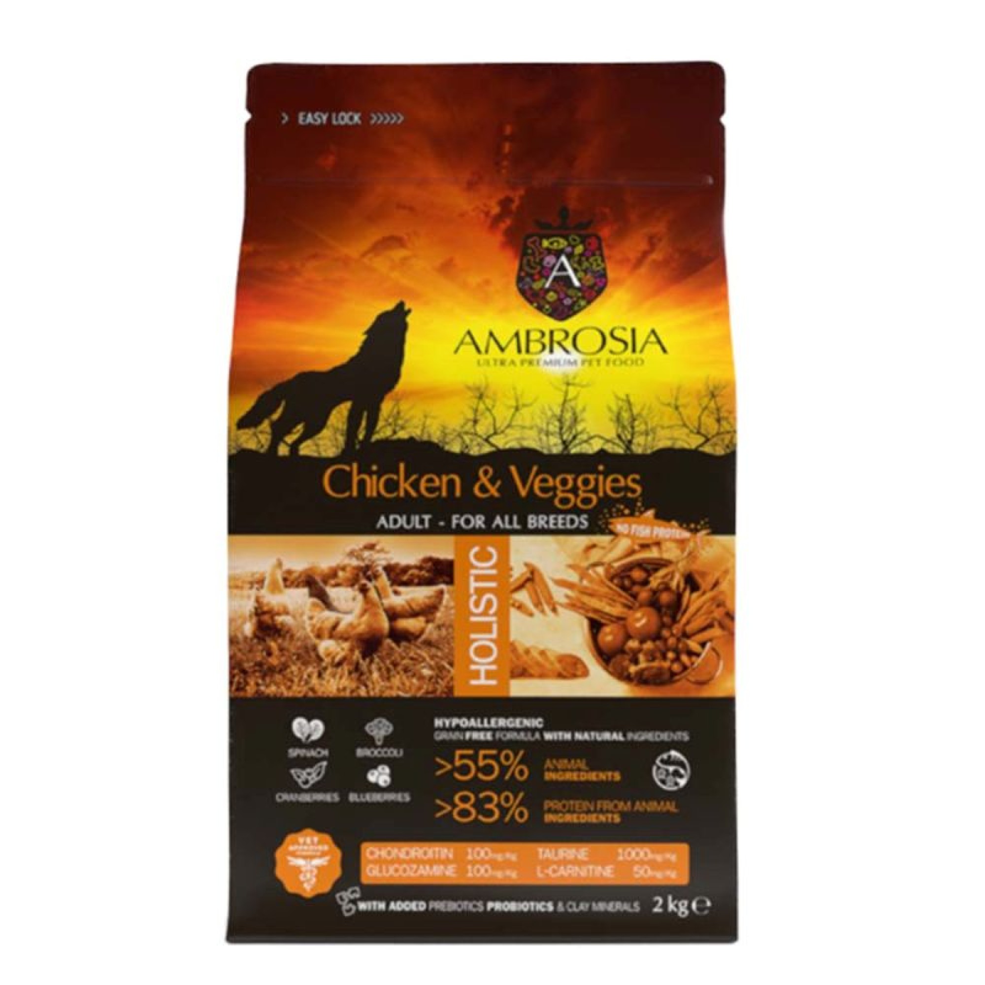 AMBROSIA GRAIN FREE ADULT DOG ALL BREEDS CHICKEN AND VEGIES 2kg
