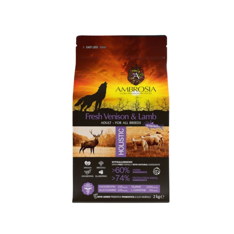AMBROSIA GRAIN FREE ADULT DOG ALL BREEDS VENISON AND LAMB 2kg