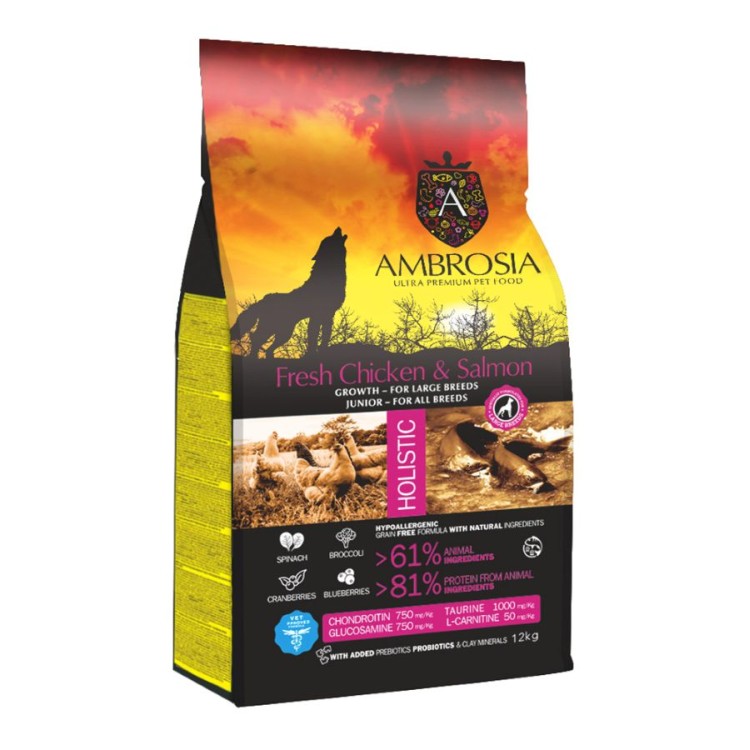 AMBROSIA GRAIN FREE DOG GROWTH LARGE BREED CHICKEN AND SALMON 12kg AMBROSIA GRAIN FREE DOG GROWTH LARGE BREED CHICKEN AND SALMON 12kg