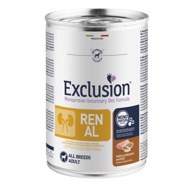 EXCLUSION VETERINARY DIET PORK SORGHUM AND RICE ADULT DOG 400gr