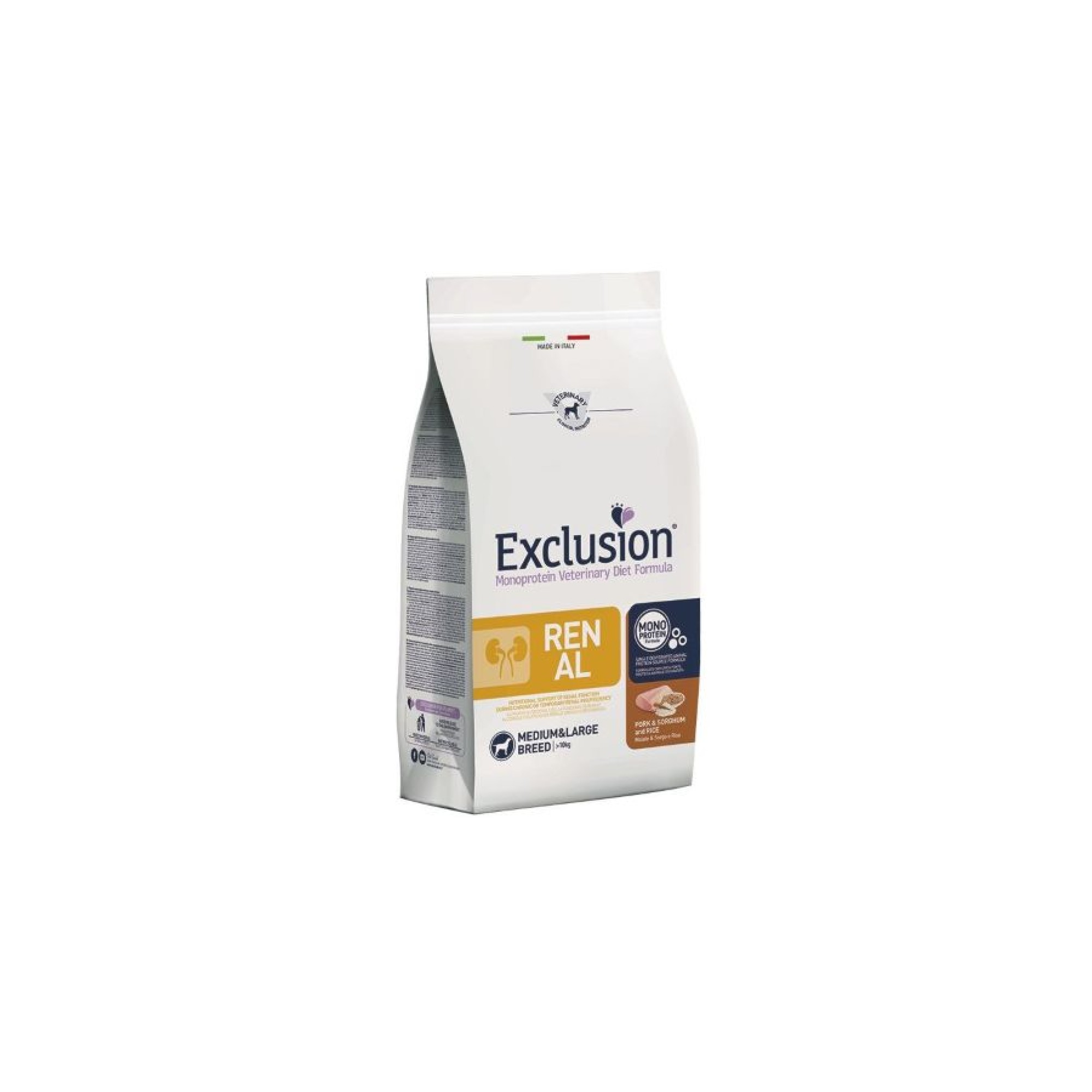 EXCLUSION VETERINARY DIET RENAL PORK SORGHUM AND RICE ADULT DOG MEDIUM LARGE BREED 2kg