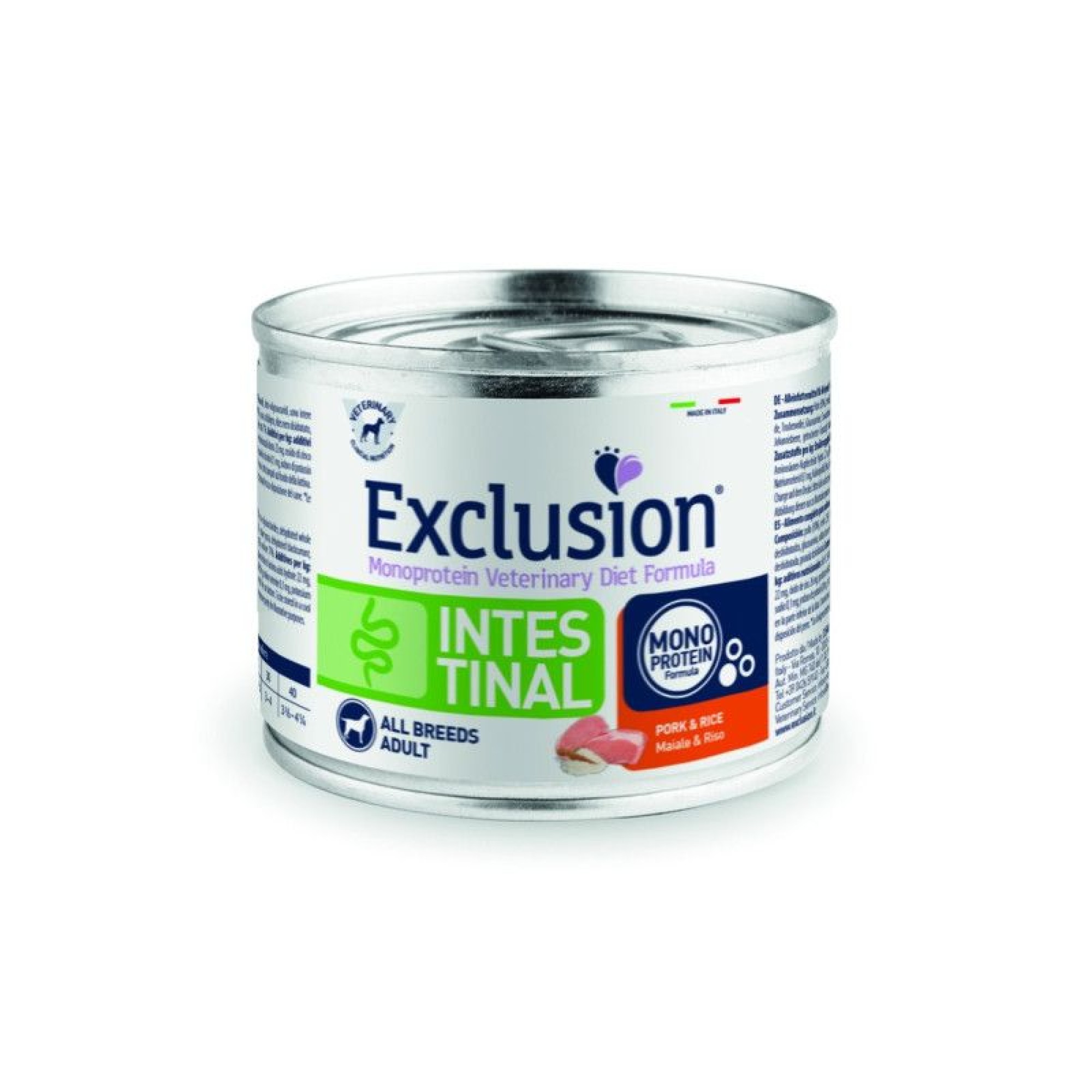EXCLUSION VETERINARY DIET INTESTINAL ADULT DOG ALL BREEDS PORK AND RICE CAN 200gr