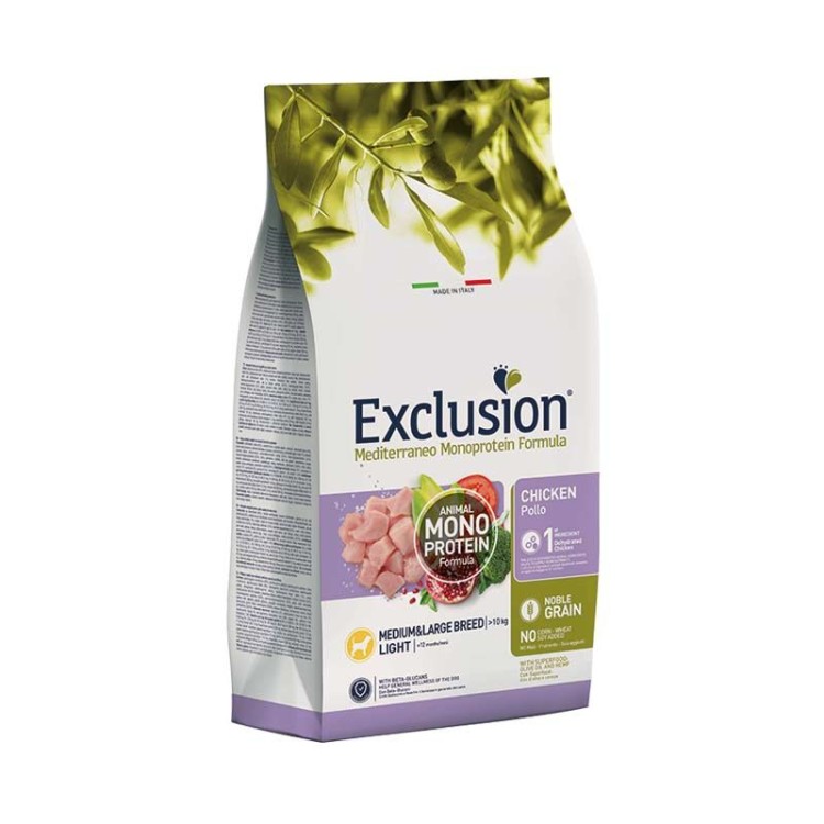EXCLUSION MEDITERRANEO NOBLE GRAIN CHICKEN LIGHT ADULT DOG MEDIUM AND LARGE BREEDS 3kg