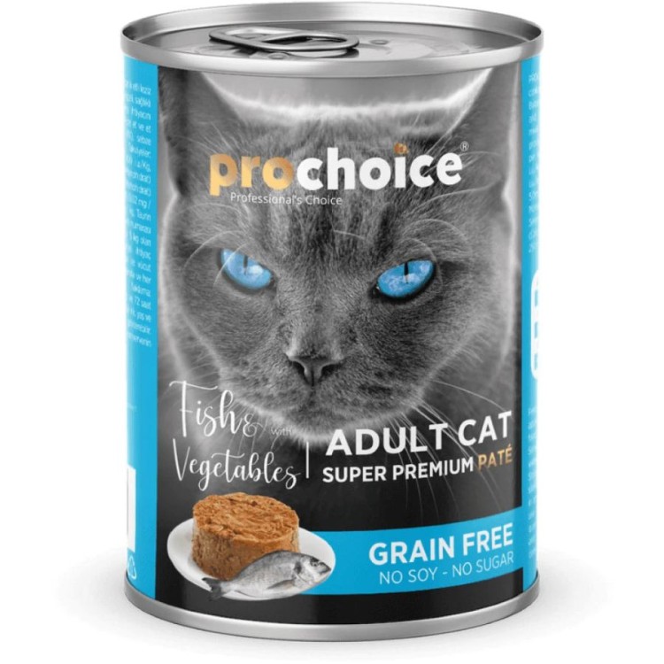 PROCHOICE SUPER PREMIUM GRAIN FREE ADULT CAT WET FOOD PATE ΨΑΡΙ ΚΑΙ ΛΑΧΑΝΙΚΑ 400GR