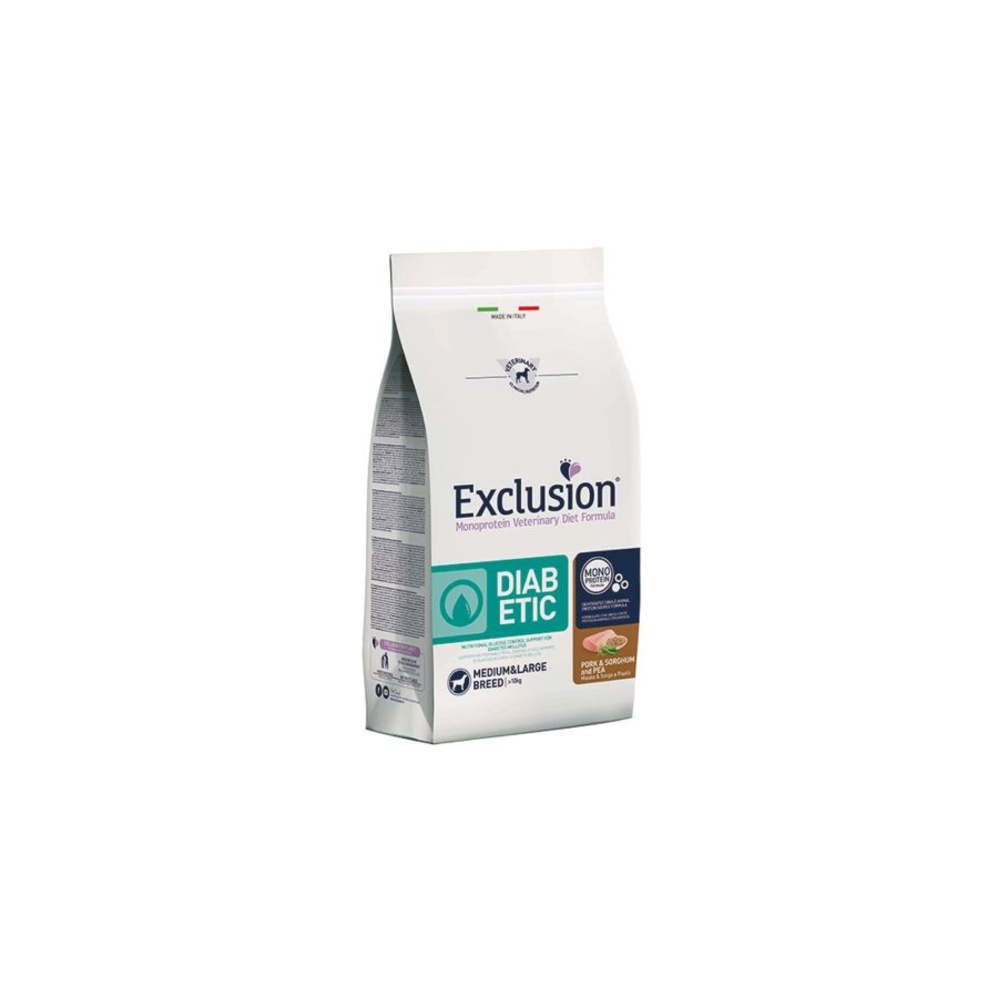 EXCLUSION VETERINARY DIET DIABETIC PORK SHORGHUM AND PEA ADULT DOG MEDIUM LARGE BREED 2kg