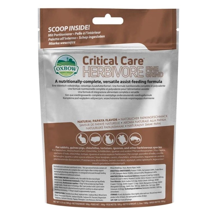 OXBOW HERBIVORE CRITICAL CARE FINE GRIND ΚΛΙΝΙΚΗ ΔΙΑΙΤΑ ΜΙΚΡΩΝ ΖΩΩΝ ΜΕ ΠΑΠΑΓΙΑ 100gr OXBOW HERBIVORE CRITICAL CARE FINE GRIND ΚΛΙΝΙΚΗ ΔΙΑΙΤΑ ΜΙΚΡΩΝ ΖΩΩΝ ΜΕ ΠΑΠΑΓΙΑ 100gr