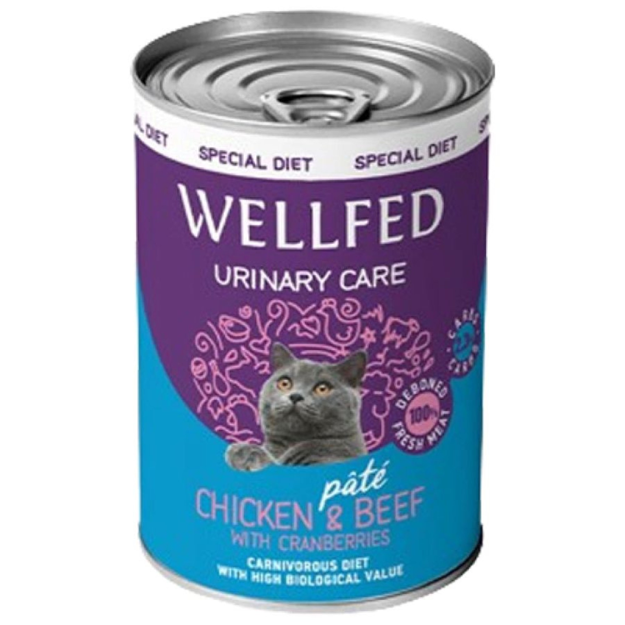 WELLFED SPECIAL DIET URINARY CARE STERILISED ADULT CAT ΠΑΤΕ ΚΟΤΟΠΟΥΛΟ ΒΟΔΙΝΟ ΚΑΙ CRANBERRIES 400gr
