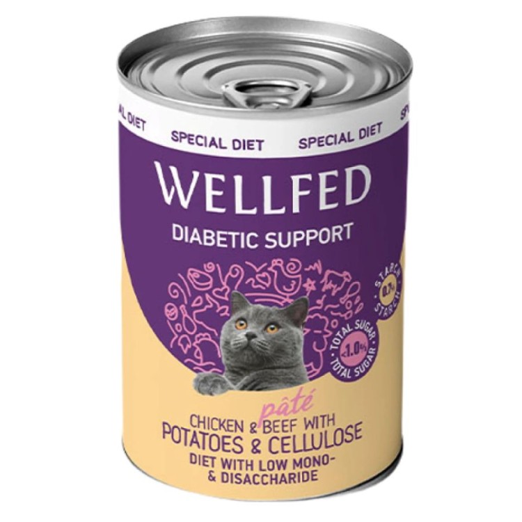 WELLFED SPECIAL DIET DIABETIC SUPPORT ADULT CAT ΠΑΤΕ ΚΟΤΟΠΟΥΛΟ ΚΑΙ ΒΟΔΙΝΟ 400gr
