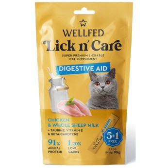 WELLFED LICK N CARE DIGESTICE AID ΚΡΕΜΩΔΗΣ ΛΙΧΟΥΔΙΑ ΜΕ ΚΟΤΟΠΟΥΛΟ ΚΑΙ ΠΛΗΡΕΣ ΠΡΟΒΕΙΟ ΓΑΛΑ 6pcsx15gr