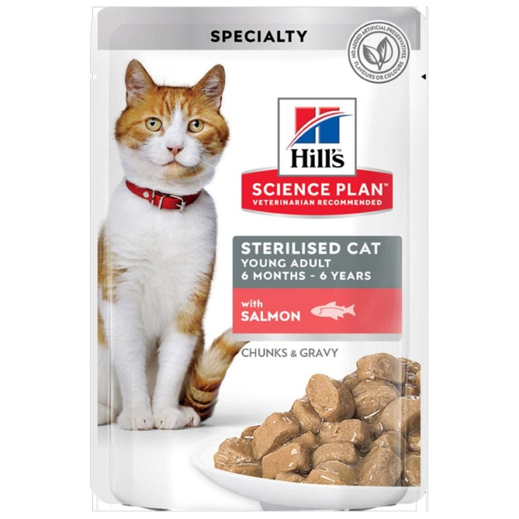 HILL'S SCIENCE PLAN STERILISED ADULT CAT SALMON CHUNKS IN GRAVY POUCH 85GR HILL'S SCIENCE PLAN STERILISED ADULT CAT SALMON CHUNKS IN GRAVY POUCH 85GR
