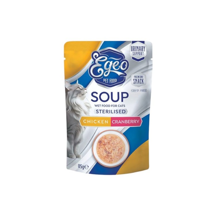 EGEO STERILISED ADULT CAT SOUP ΚΟΤΟΠΟΥΛΟ ΚΑΙ CRANBERRY 85gr