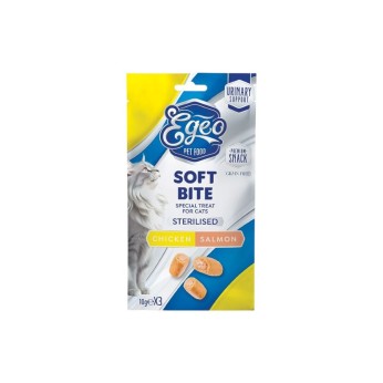 EGEO STERILISED ADULT CAT SOFT BITES ΚΟΤΟΠΟΥΛΟ ΚΑΙ ΣΟΛΟΜΟΣ 3x10gr EGEO STERILISED ADULT CAT SOFT BITES ΚΟΤΟΠΟΥΛΟ ΚΑΙ ΣΟΛΟΜΟΣ 3x10gr