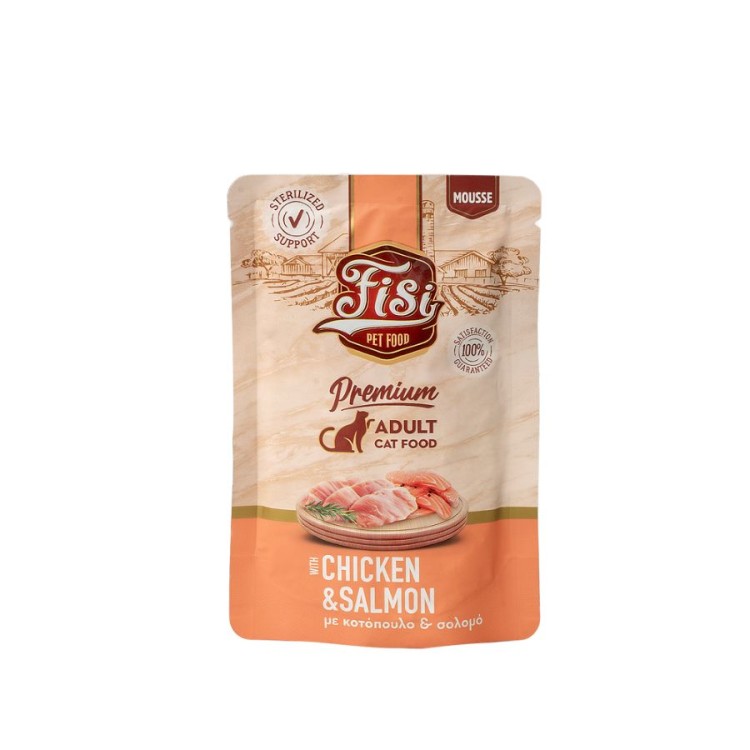 FISI PURE MEAT ADULT CAT WET FOOD MOUSSE ΚΟΤΟΠΟΥΛΟ ΚΑΙ ΣΟΛΟΜΟΣ 80gr