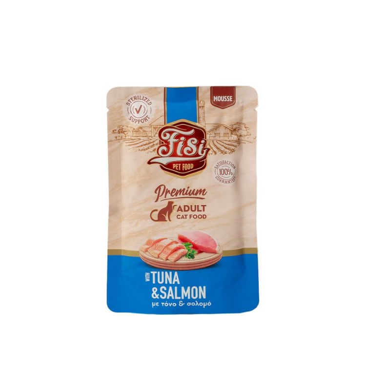 FISI PURE MEAT ADULT CAT WET FOOD MOUSSE ΤΟΝΟΣ ΚΑΙ ΣΟΛΟΜΟΣ 80gr