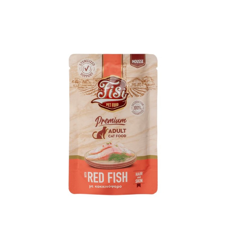 FISI PURE MEAT ADULT CAT WET FOOD HAIR SKIN MOUSSE ΚΟΚΚΙΝΟΨΑΡΟ 80gr