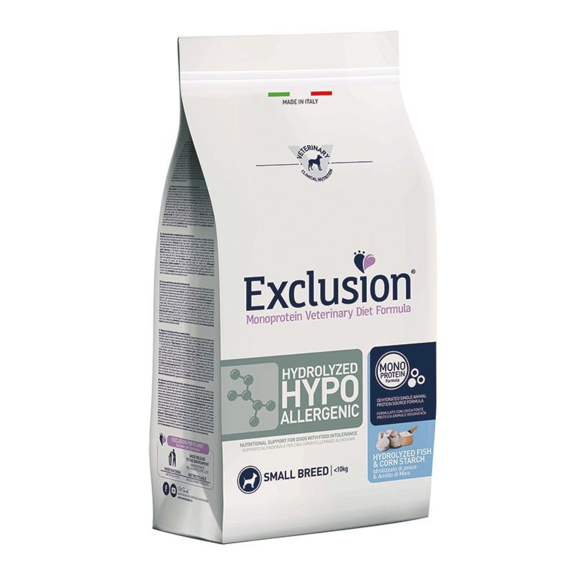 EXCLUSION VETERINARY DIET HYDROLYZED HYPOALLERGENIC FISH AND CORN STARCH SMALL BREED ADULT DOG 2kg