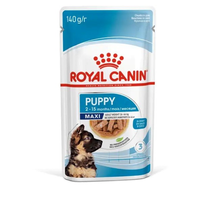ROYAL CANIN PUPPY DOG MAXI CHUNKS IN GRAVY POUCH 10x140gr