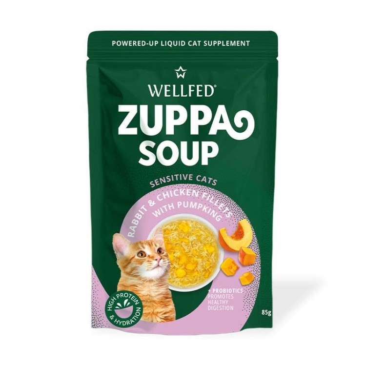 WELLFED ZUPPA SOUP ADULT CAT WET FOOD ΚΟΥΝΕΛΙ ΚΟΤΟΠΟΥΛΟ ΚΑΙ ΚΟΛΟΚΥΘΑ 85gr