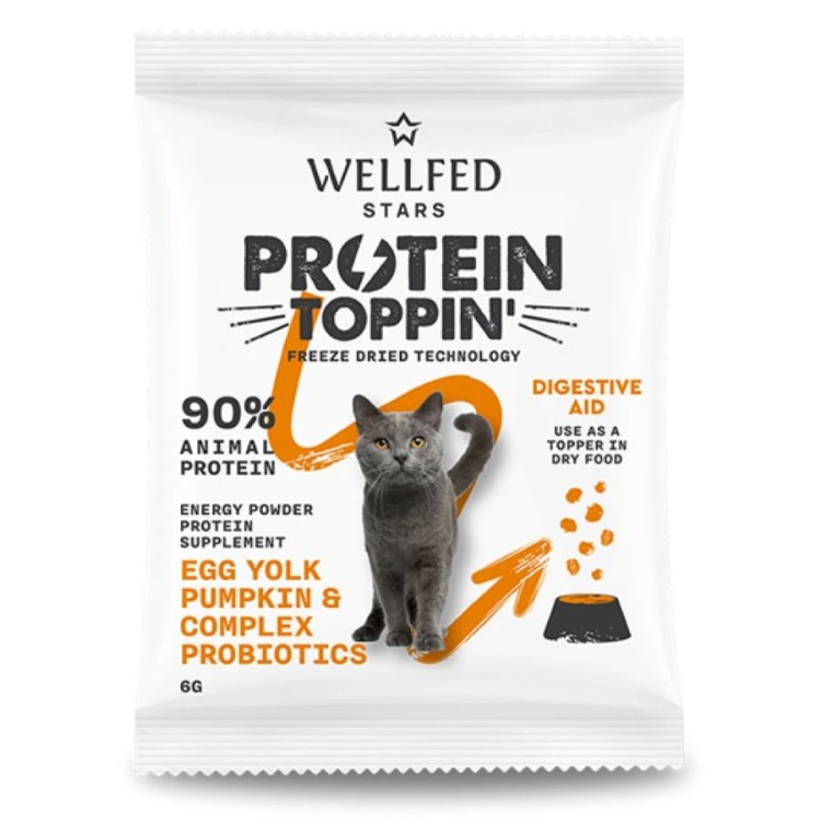 WELLFED FREEZE DRIED PROTEIN TOPPIN DIGESTIVE AID  ΣΥΜΠΛΗΡΩΜΑ ΔΙΑΤΡΟΦΗΣ ΓΑΤΑΣ ΚΟΛΟΚΥΘΑ ΚΑΙ ΑΥΓΟ 6gr