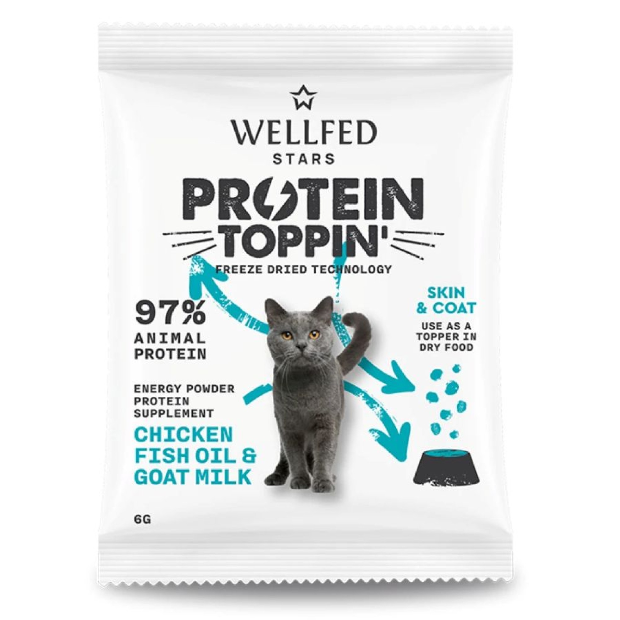 WELLFED FREEZE DRIED PROTEIN TOPPIN SKIN AND COAT ΣΥΜΠΛΗΡΩΜΑ ΔΙΑΤΡΟΦΗΣ ΓΑΤΑΣ ΚΟΤΟΠΟΥΛΟ ΓΑΛΑ ΚΑΤΣΙΚΑΣ 6gr