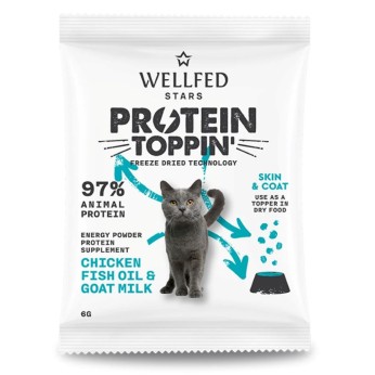 WELLFED FREEZE DRIED PROTEIN TOPPIN SKIN AND COAT ΣΥΜΠΛΗΡΩΜΑ ΔΙΑΤΡΟΦΗΣ ΓΑΤΑΣ ΚΟΤΟΠΟΥΛΟ ΓΑΛΑ ΚΑΤΣΙΚΑΣ 6gr