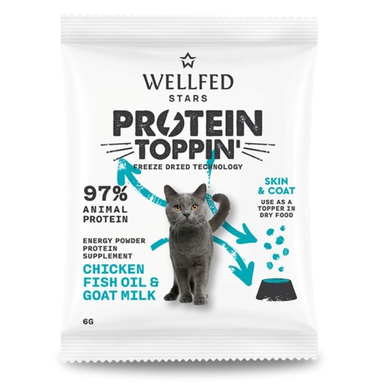 WELLFED FREEZE DRIED PROTEIN TOPPIN SKIN AND COAT ΣΥΜΠΛΗΡΩΜΑ ΔΙΑΤΡΟΦΗΣ ΓΑΤΑΣ ΚΟΤΟΠΟΥΛΟ ΓΑΛΑ ΚΑΤΣΙΚΑΣ 6gr