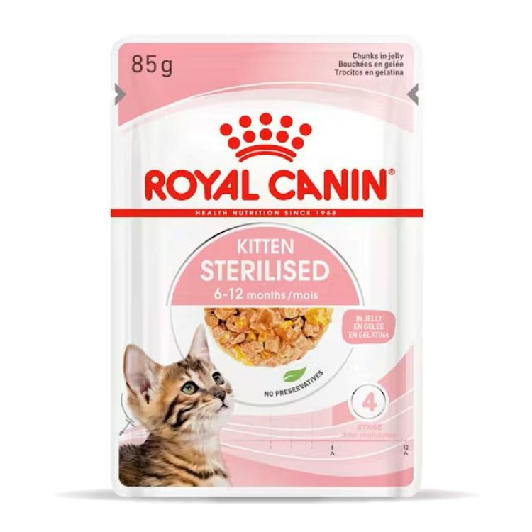 ROYAL CANIN SIZE HEALTH NUTRITION STERILISED KITTEN CAT CHUNKS IN JELLY POUCH 85gr ROYAL CANIN SIZE HEALTH NUTRITION STERILISED KITTEN CAT CHUNKS IN JELLY POUCH 85gr