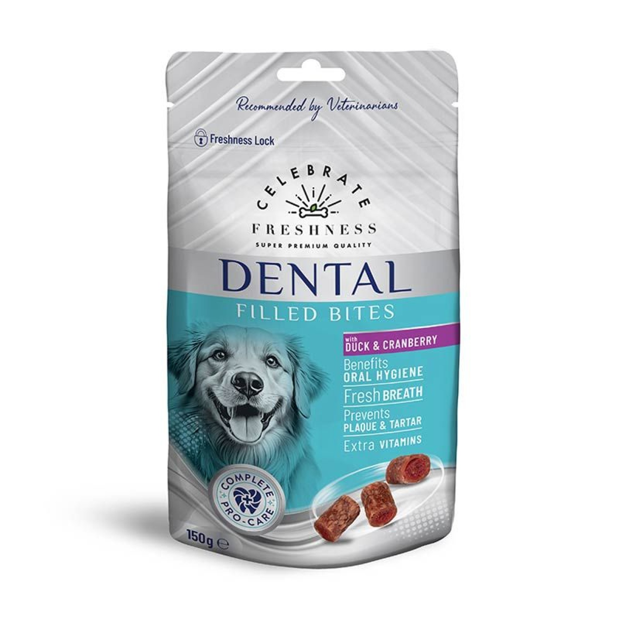 CELEBRATE FRESHNESS SUPER PREMIUM DENTAL FILLED BITES ADULT DOG ΠΑΠΙΑ ΚΑΙ ΚΡΑΝΜΠΕΡΙ 150gr