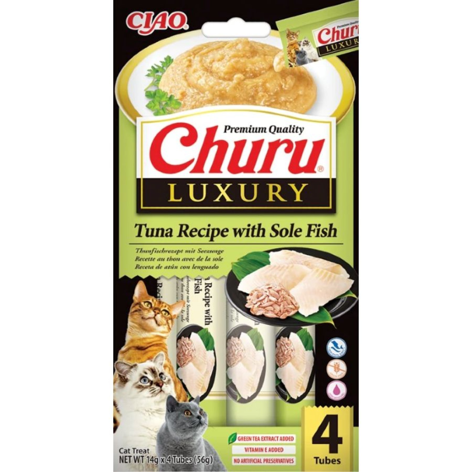 CIAO CHURU LUXURY ADULT CAT WET FOOD CREAMY ΤΟΝΟΣ ΚΑΙ ΨΑΡΙ ΓΛΩΣΣΑ 4pcs x 14gr