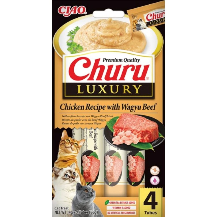 CIAO CHURU LUXURY ADULT CAT WET FOOD CREAMY ΚΟΤΟΠΟΥΛΟ ΚΑΙ ΜΟΣΧΑΡΙ WAGYU 4pcs x 14gr