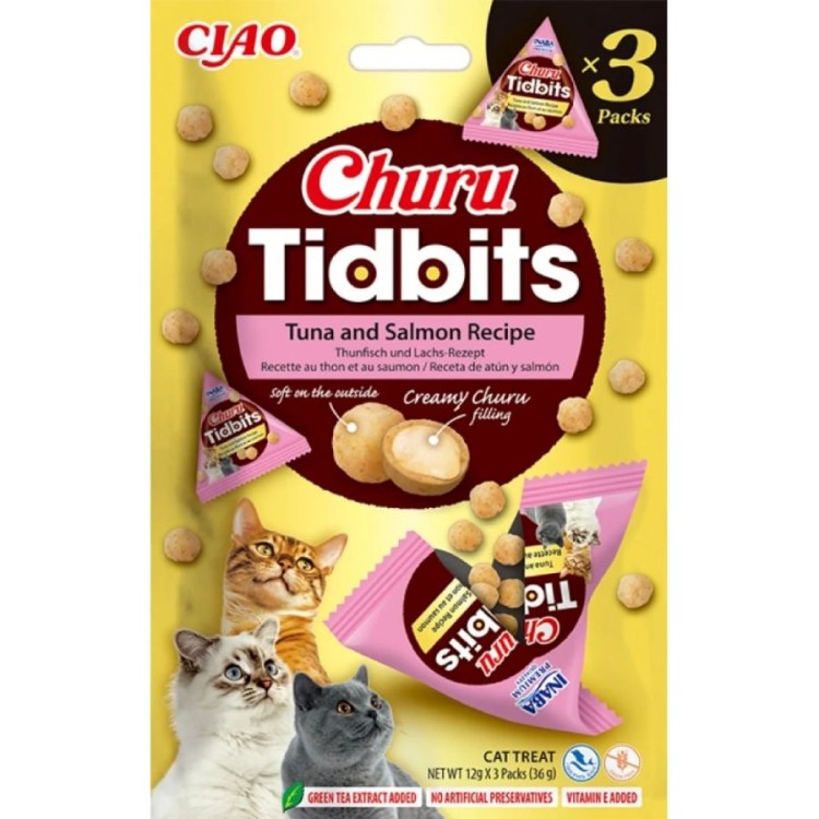CIAO CHURU TIDBITS ADULT CAT SOFT CREAMY BALLS ΤΟΝΟΣ ΚΑΙ ΣΟΛΟΜΟΣ 3pcs x 12gr