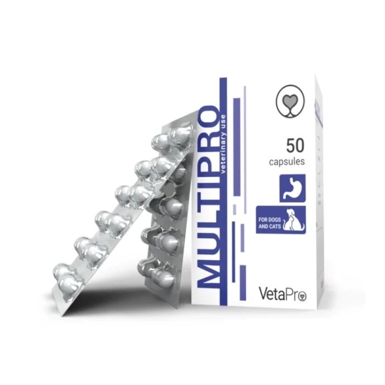 VETA PRO MULTIPRO ΣΥΜΠΛΗΡΩΜΑ ΔΙΑΤΡΟΦΗΣ ΥΠΟΣΤΗΡΙΞΗΣ ΓΑΣΤΡΕΝΤΕΡΙΚΟΥ ΣΚΥΛΟΥ ΚΑΙ ΓΑΤΑΣ 50 ΚΑΨΟΥΛΕΣ